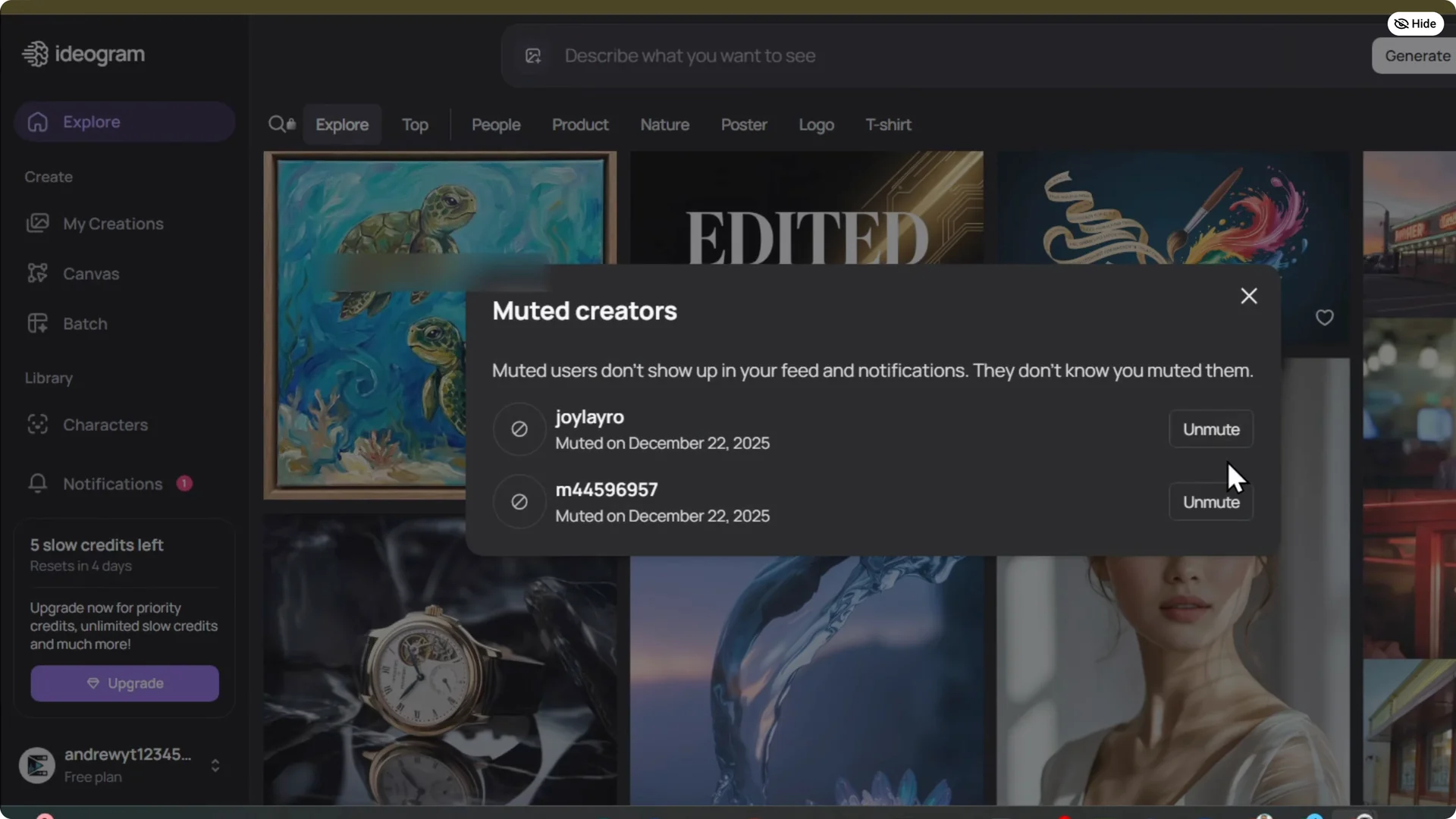How to Easily Mute or Unmute Creators on Ideogram screenshot 9